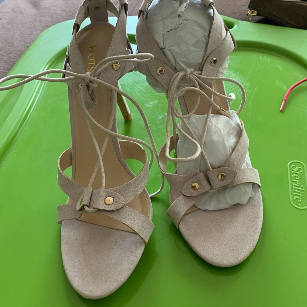 Tan Faux Suede Lace up Sandal